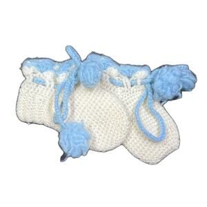 Vintage Crochet Baby Booties White and Blue